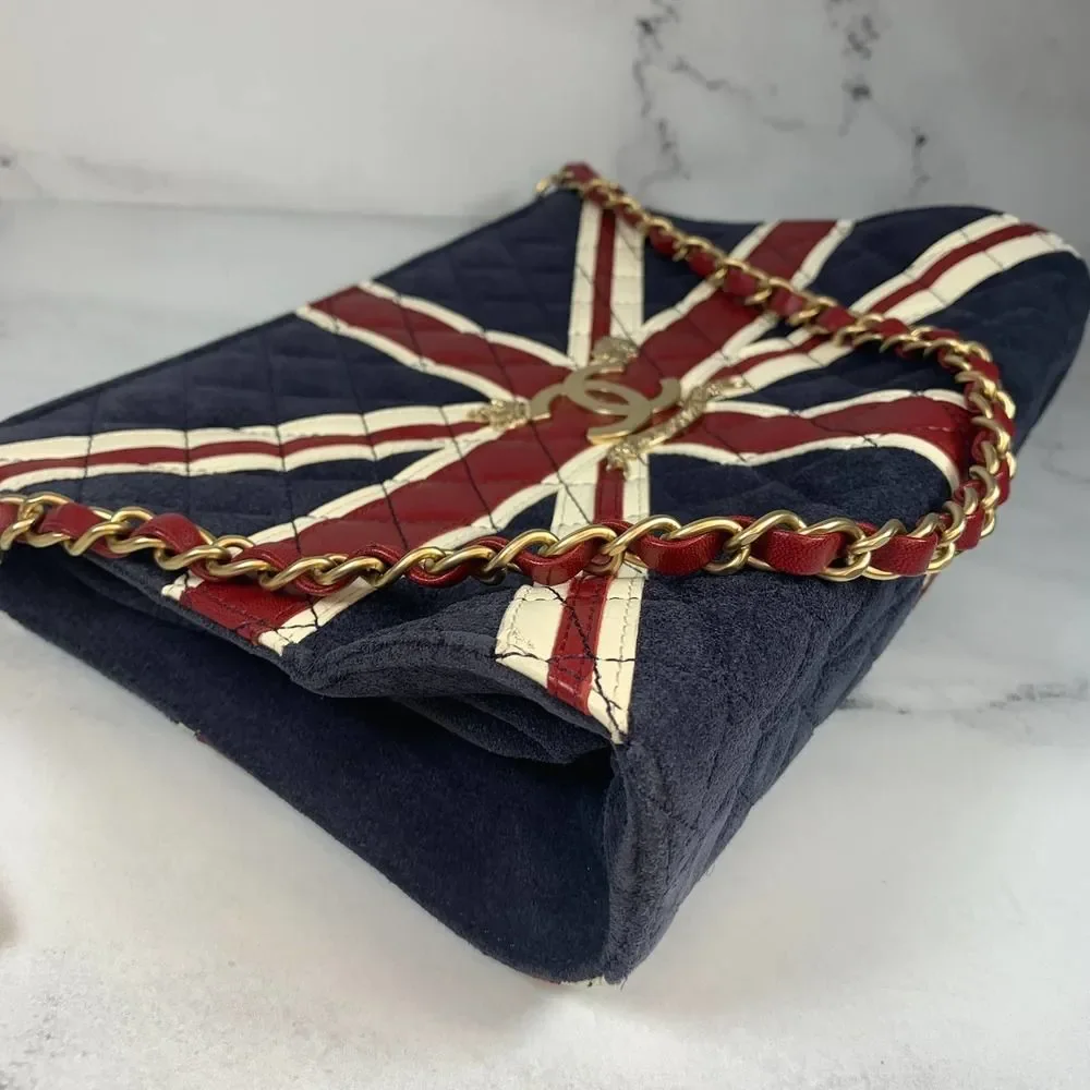 ❌❌ CHANEL Union Jack UK Bag British Flag suede vintage London CC Shoulder/clutch - Picture 7 of 16